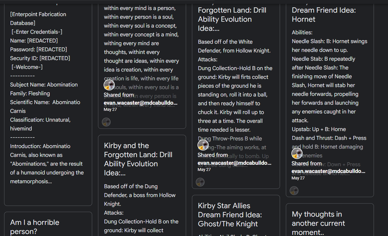 Secondary screenshottted slipet of my notes in google keep.